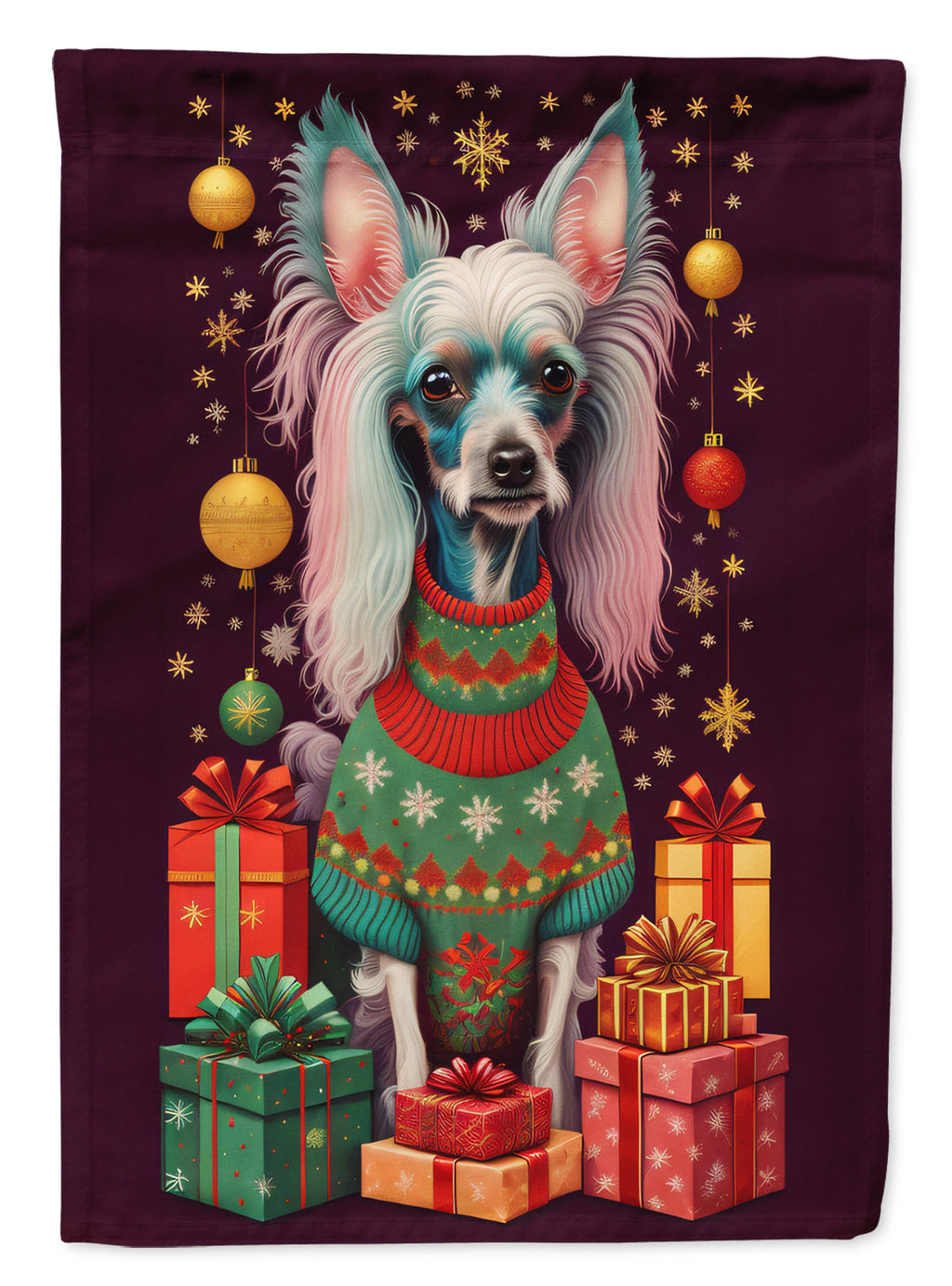 Chinese Crested Holiday Christmas House Flag-0