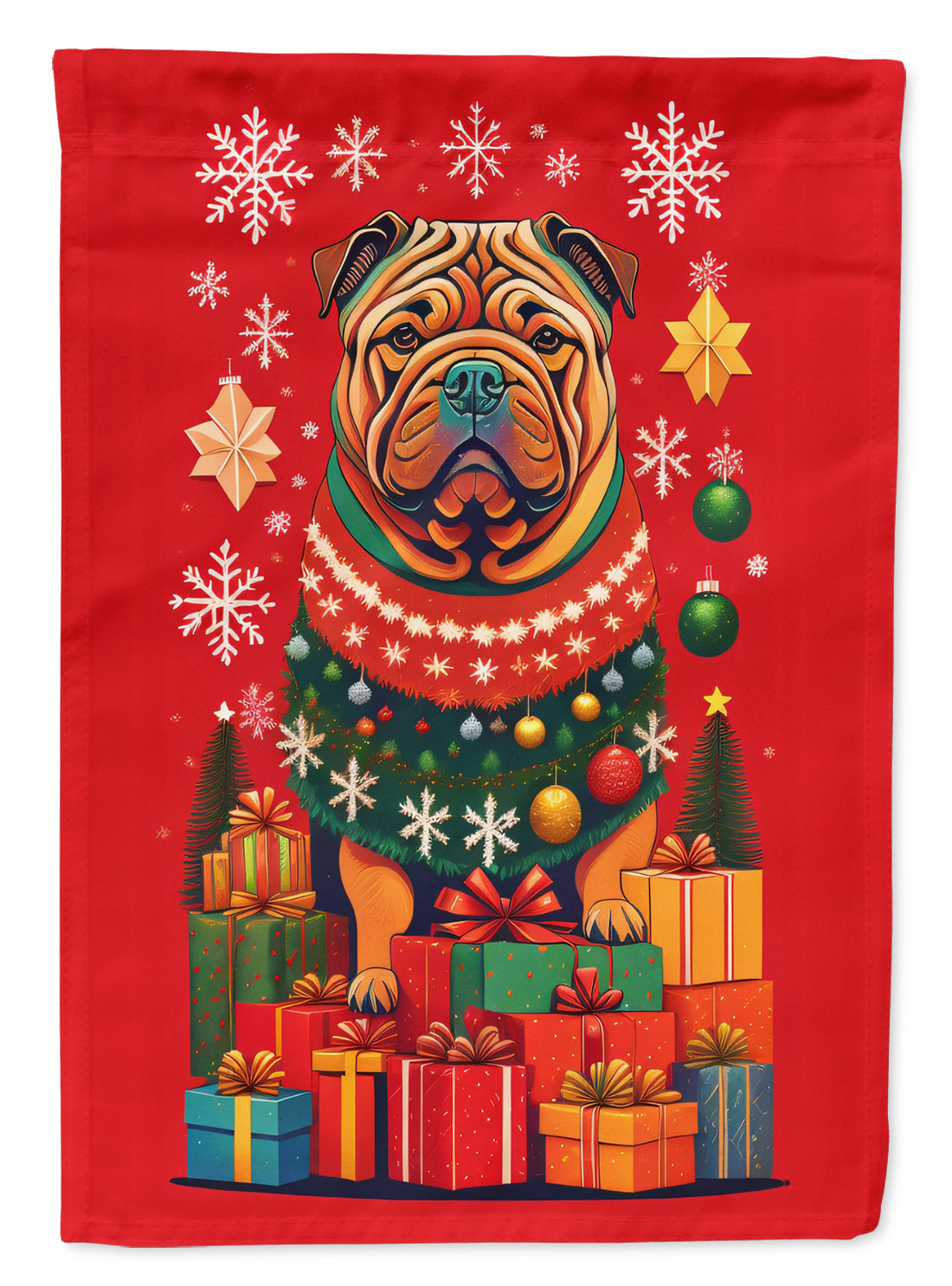 Shar Pei Holiday Christmas House Flag-0