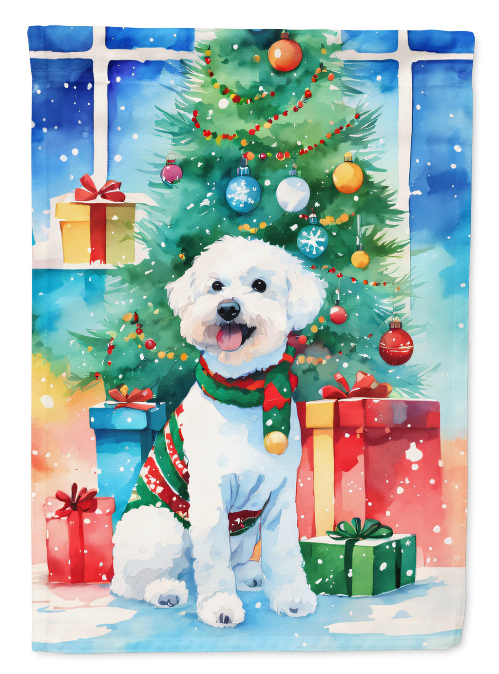 Bichon Frise Christmas House Flag-0