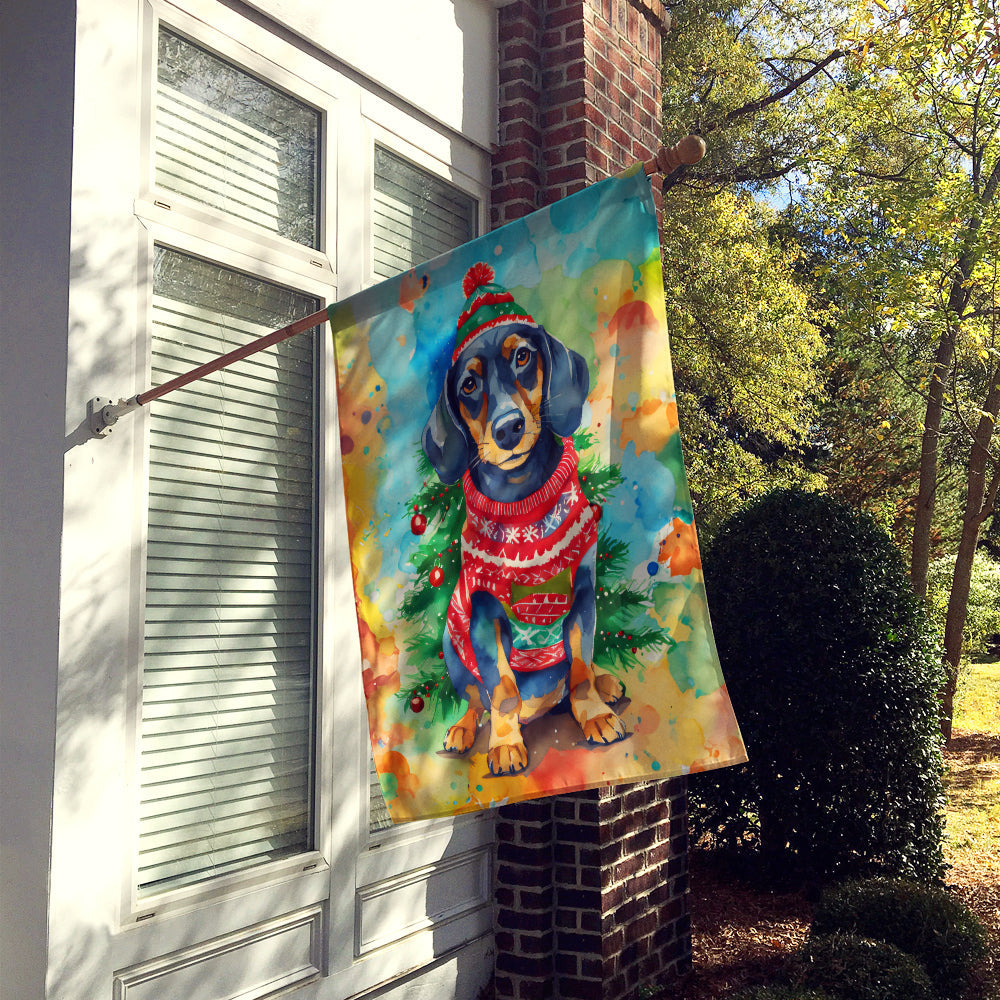 Dachshund Christmas House Flag-1