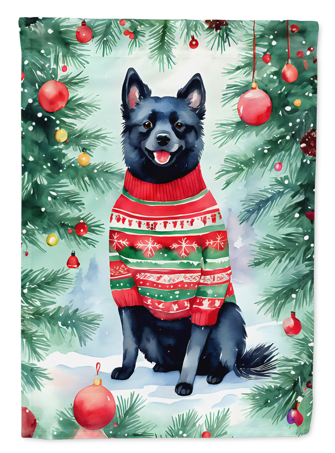 Schipperke Christmas House Flag-0