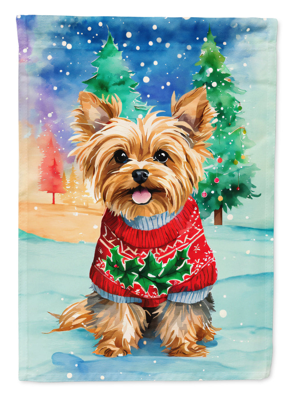 Yorkshire Terrier Yorkie Christmas House Flag-0