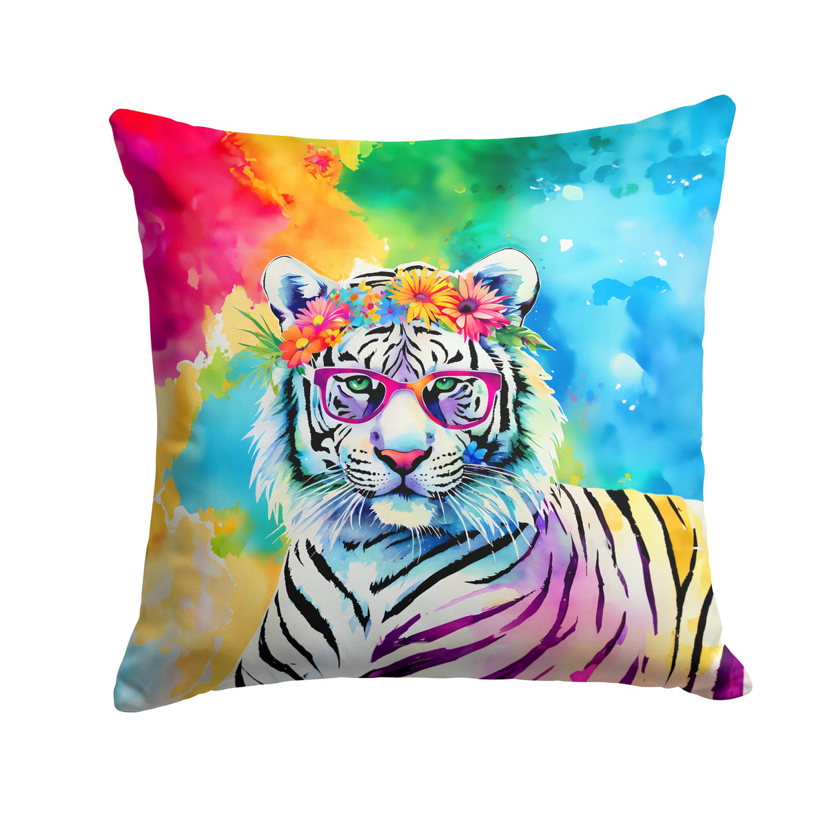 Hippie Animal White Tiger Throw Pillow-0