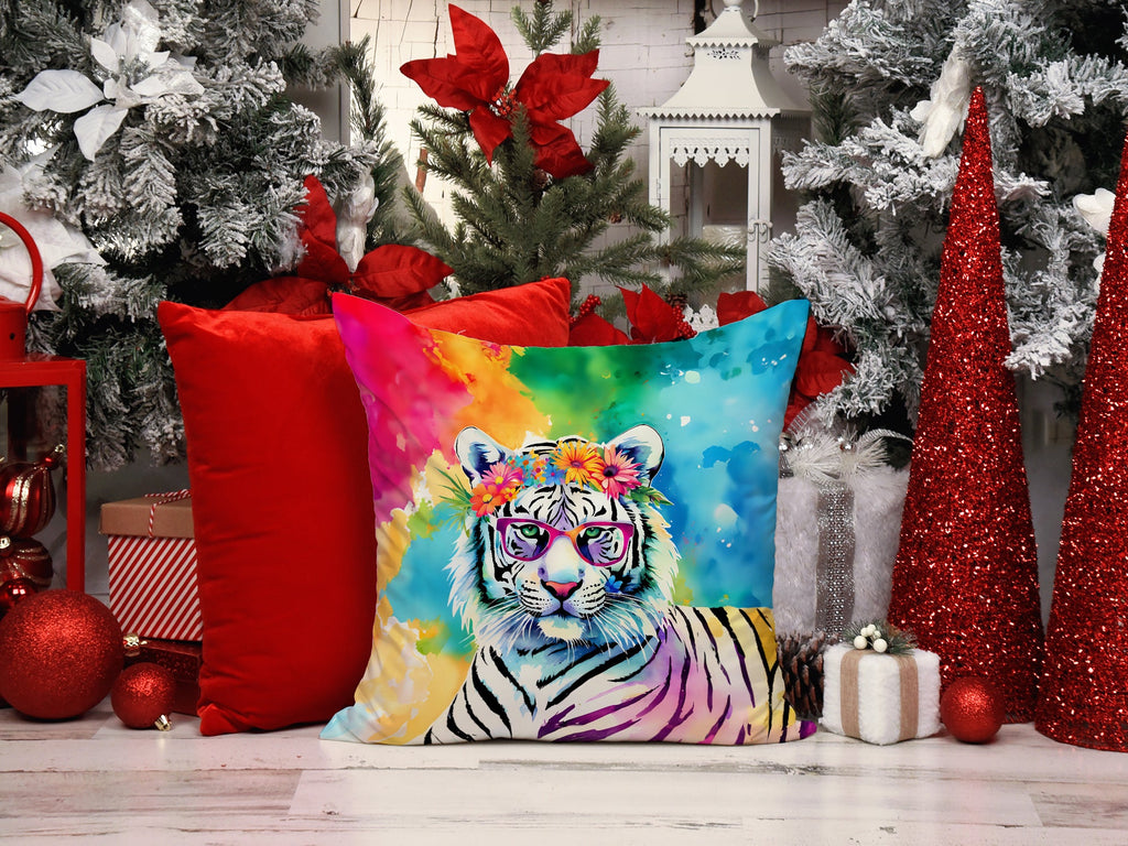 Hippie Animal White Tiger Throw Pillow-4