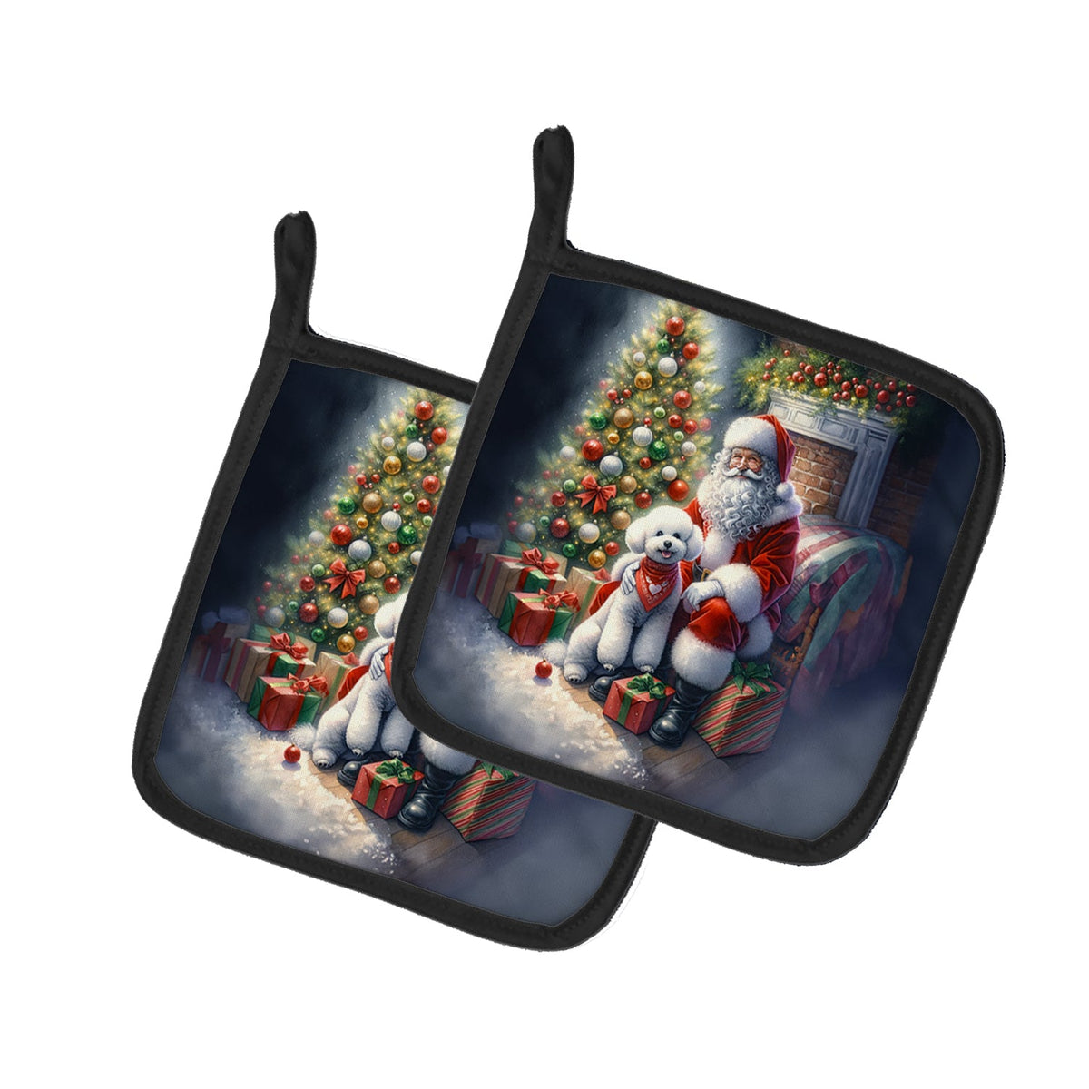 Bichon Frise and Santa Claus Pair of Pot Holders-0