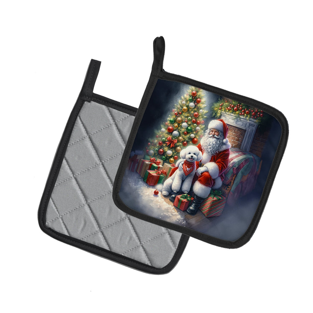 Bichon Frise and Santa Claus Pair of Pot Holders-1