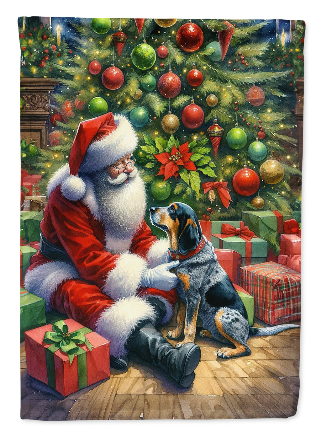 Bluetick Hound and Santa Claus House Flag-0