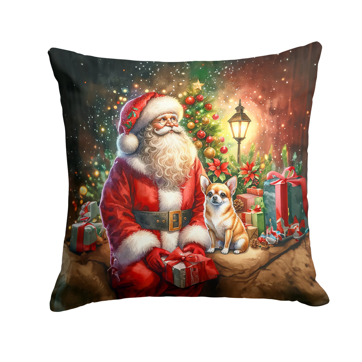 Chihuahua and Santa Claus Throw Pillow-0