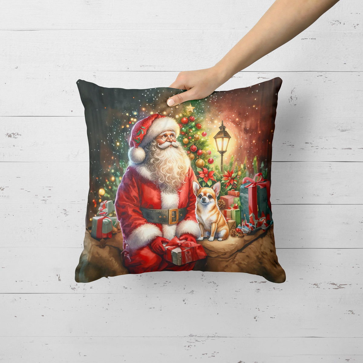Chihuahua and Santa Claus Throw Pillow-1