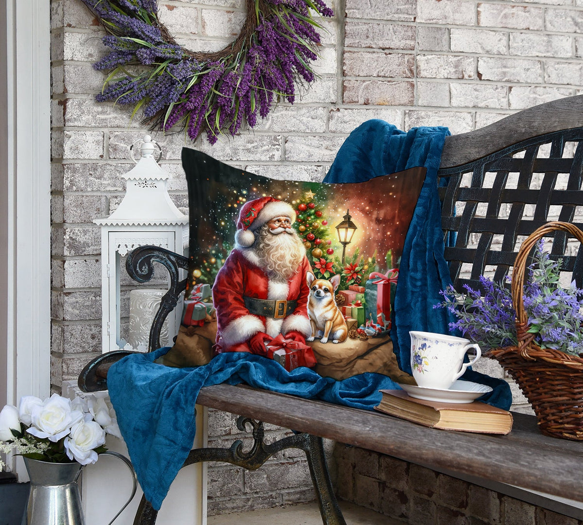 Chihuahua and Santa Claus Throw Pillow-3