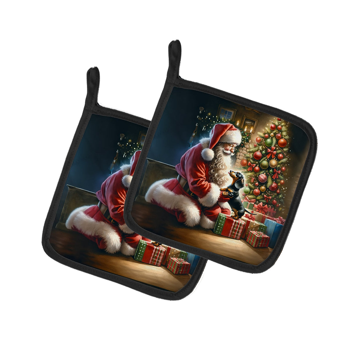 Dachshund and Santa Claus Pair of Pot Holders-0