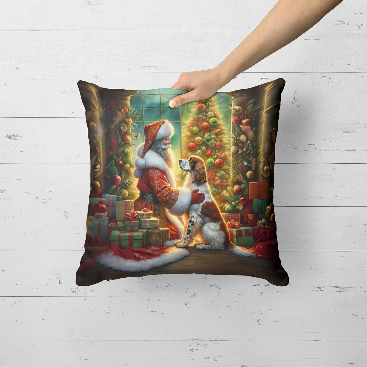 English Setter and Santa Claus Throw Pillow-1