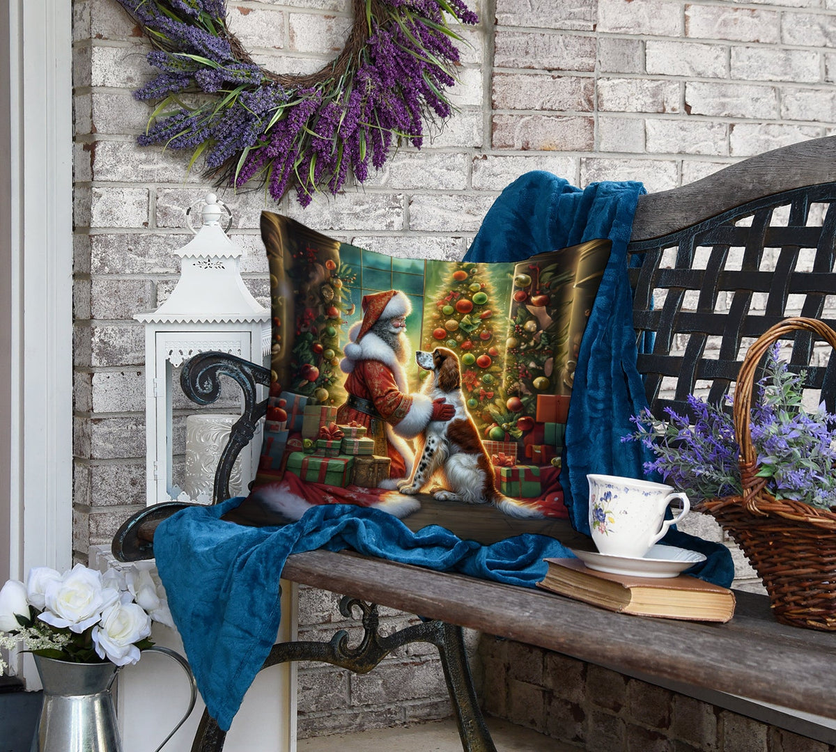 English Setter and Santa Claus Throw Pillow-3