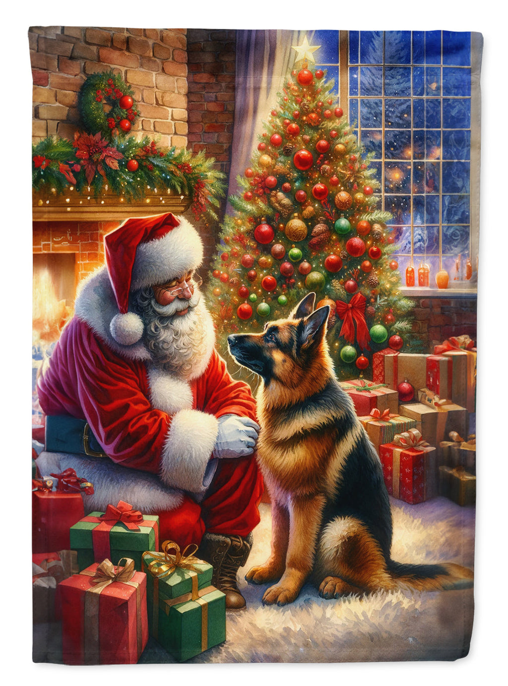 German Shepherd and Santa Claus House Flag-0