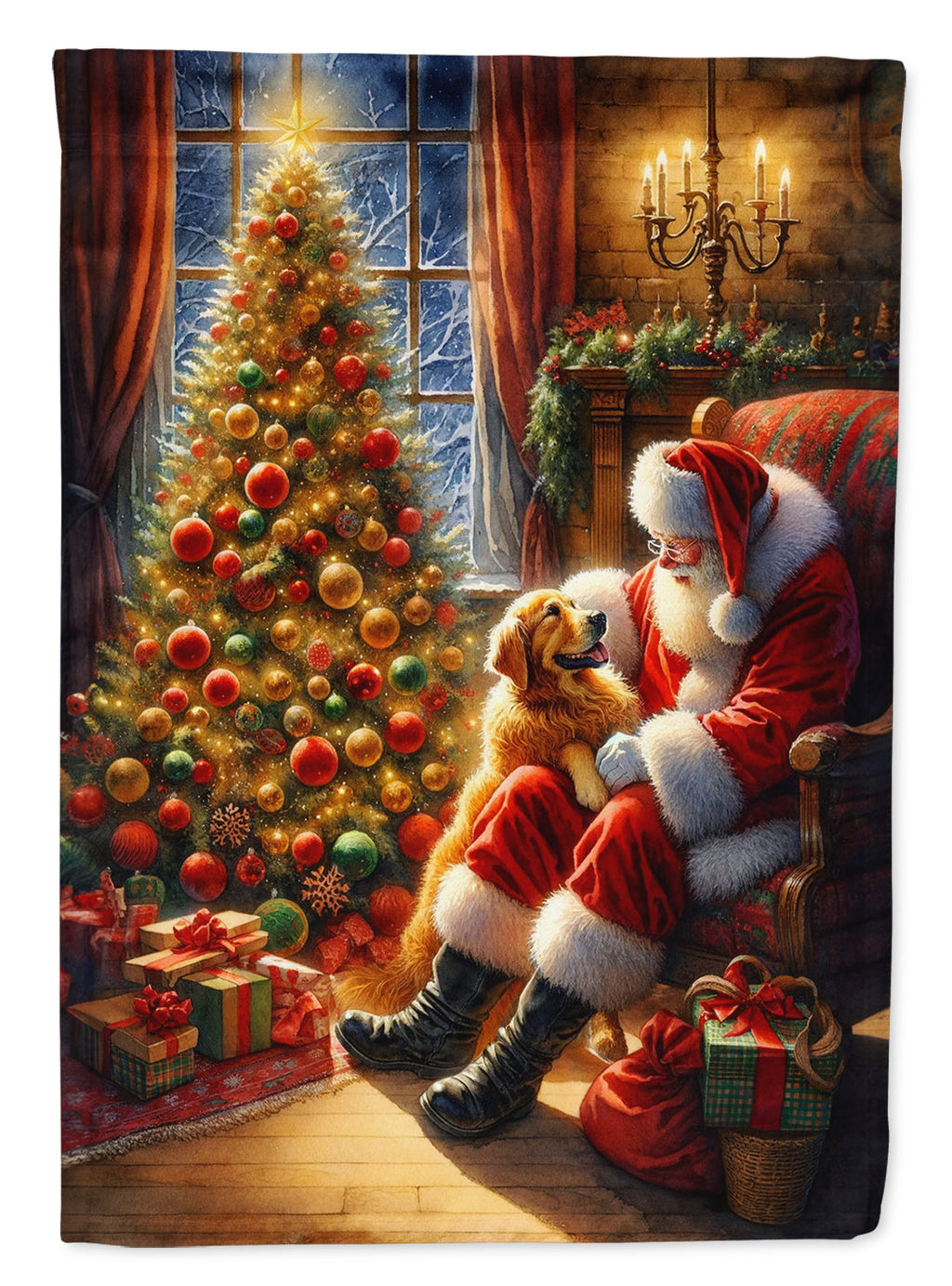 Golden Retriever and Santa Claus House Flag-0