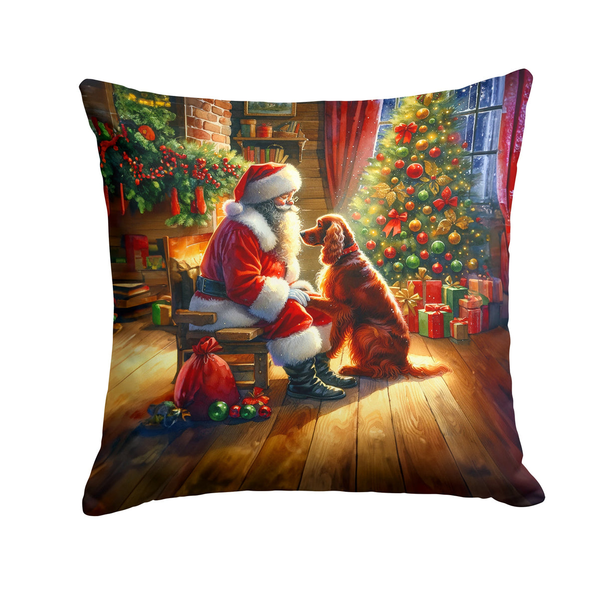 Irish Setter and Santa Claus Throw Pillow-0