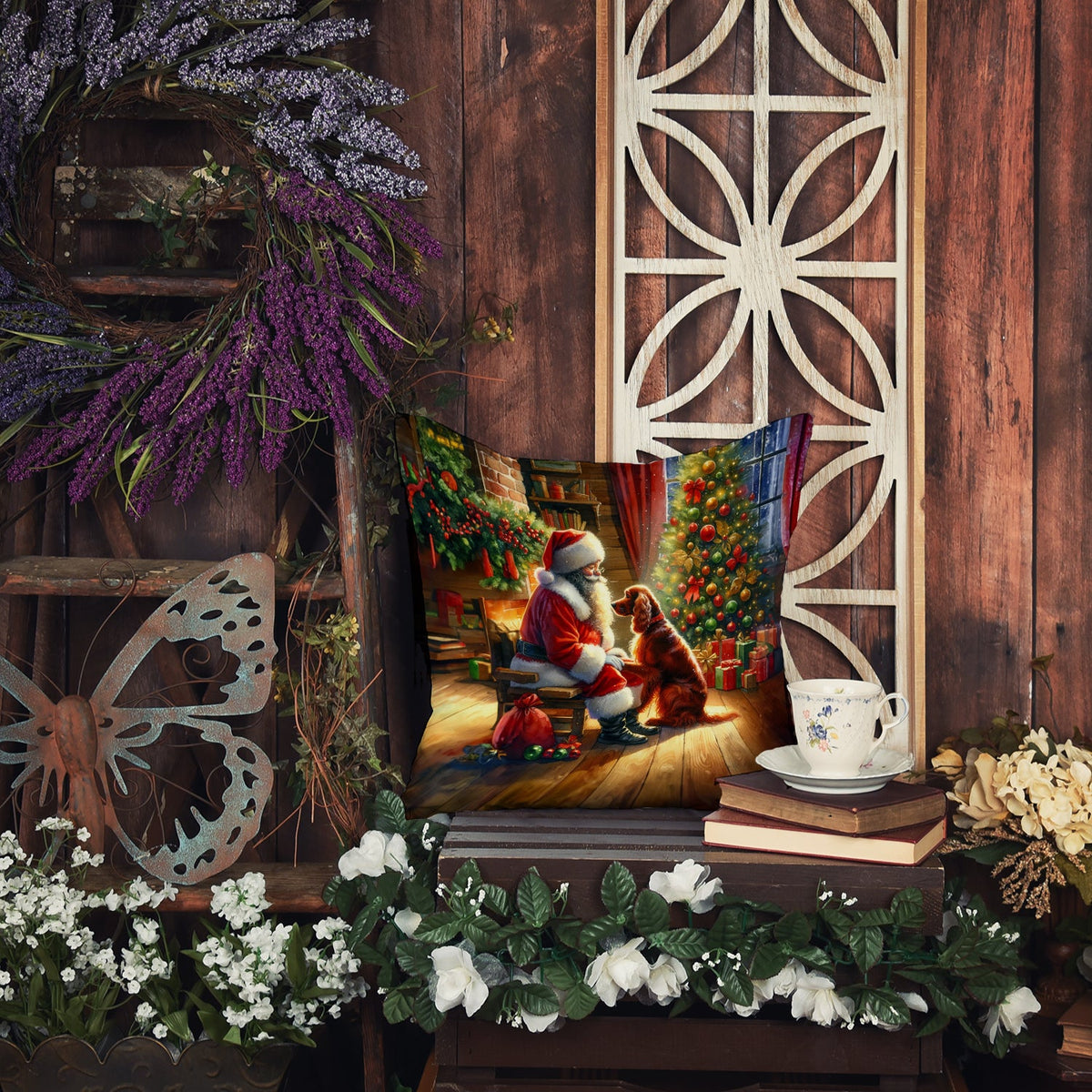 Irish Setter and Santa Claus Throw Pillow-4
