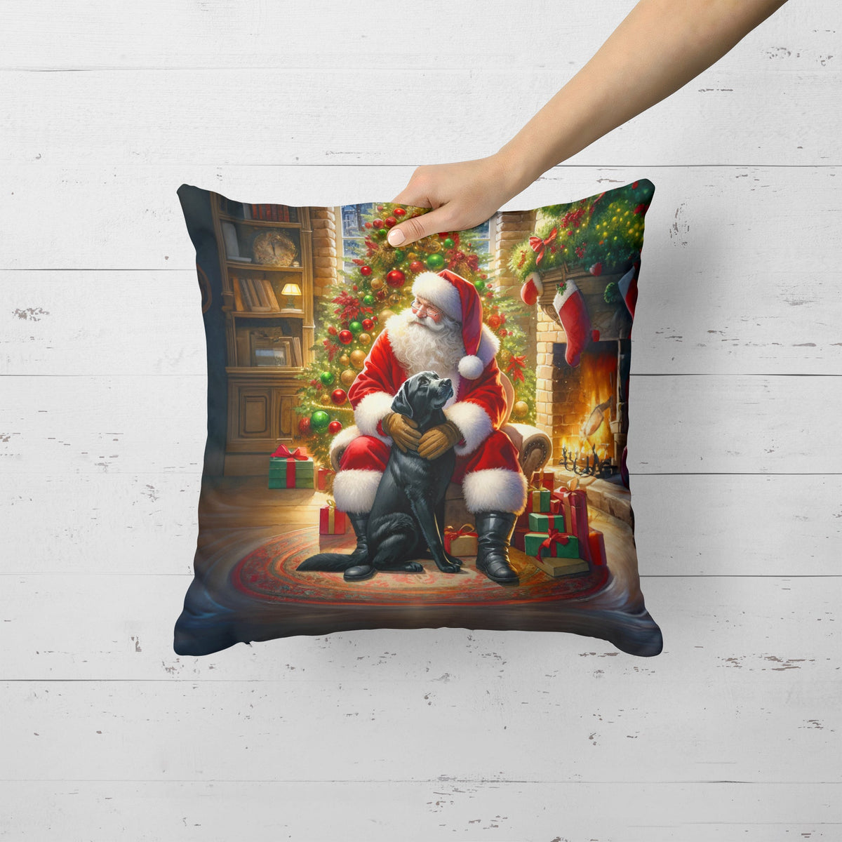 Labrador Retriever and Santa Claus Throw Pillow-1