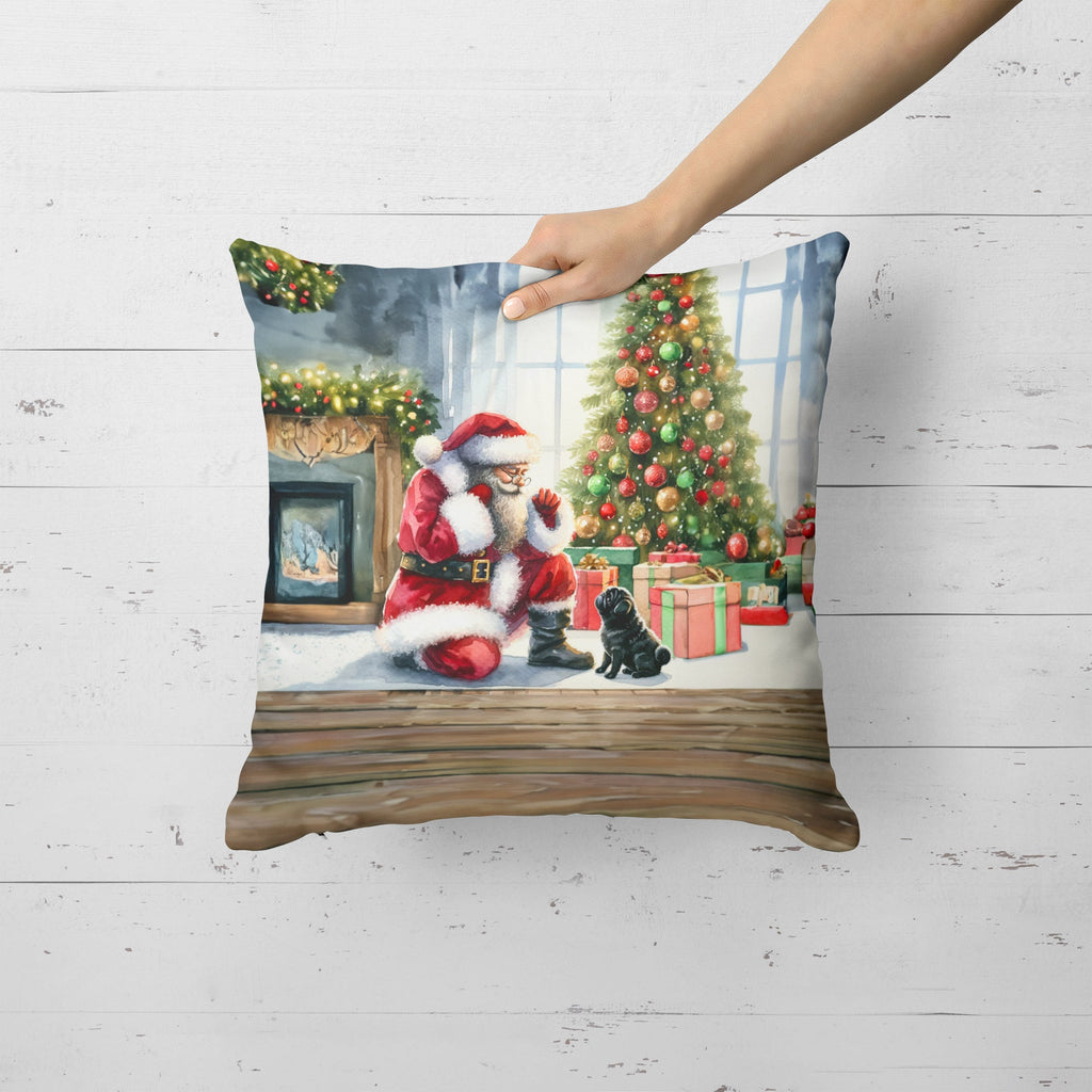 Black Pug and Santa Claus Throw Pillow-1