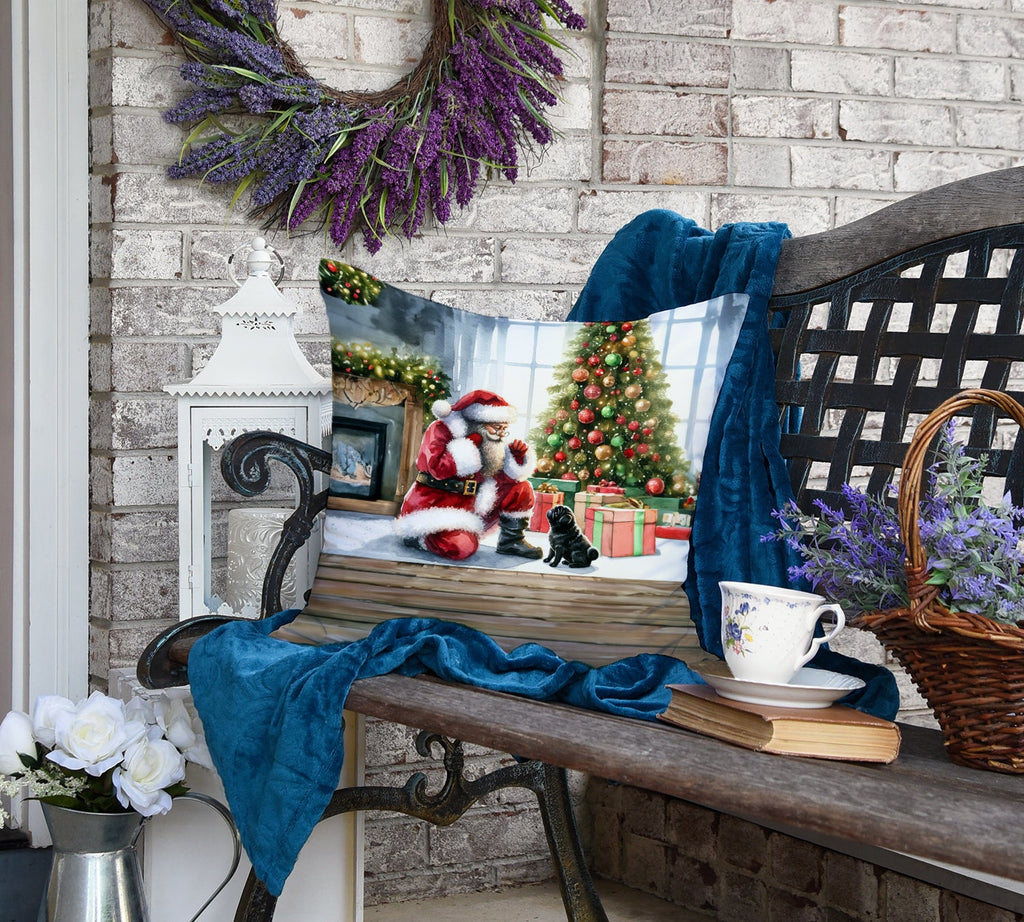 Black Pug and Santa Claus Throw Pillow-3