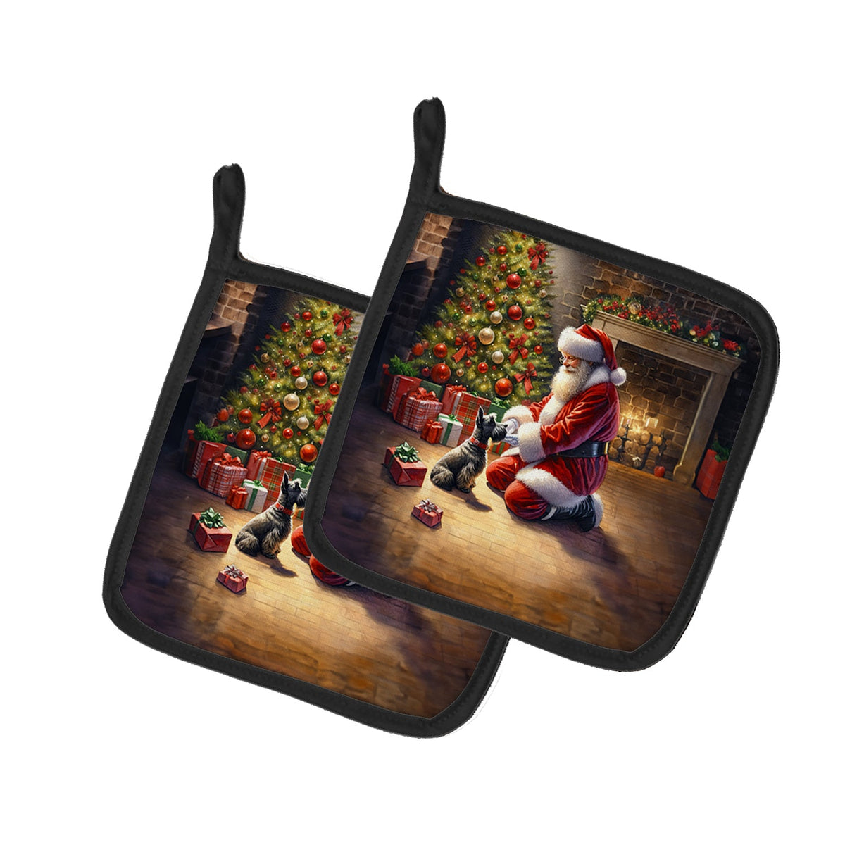 Scottish Terrier and Santa Claus Pair of Pot Holders-0