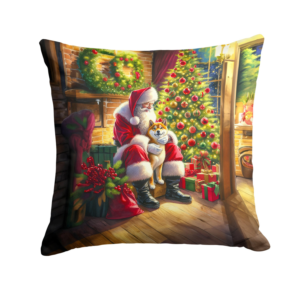 Shiba Inu and Santa Claus Throw Pillow-0