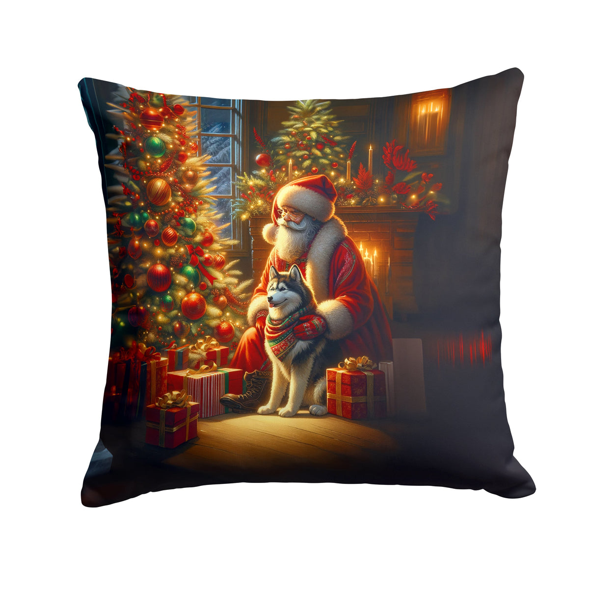 Siberian Husky and Santa Claus Throw Pillow-0