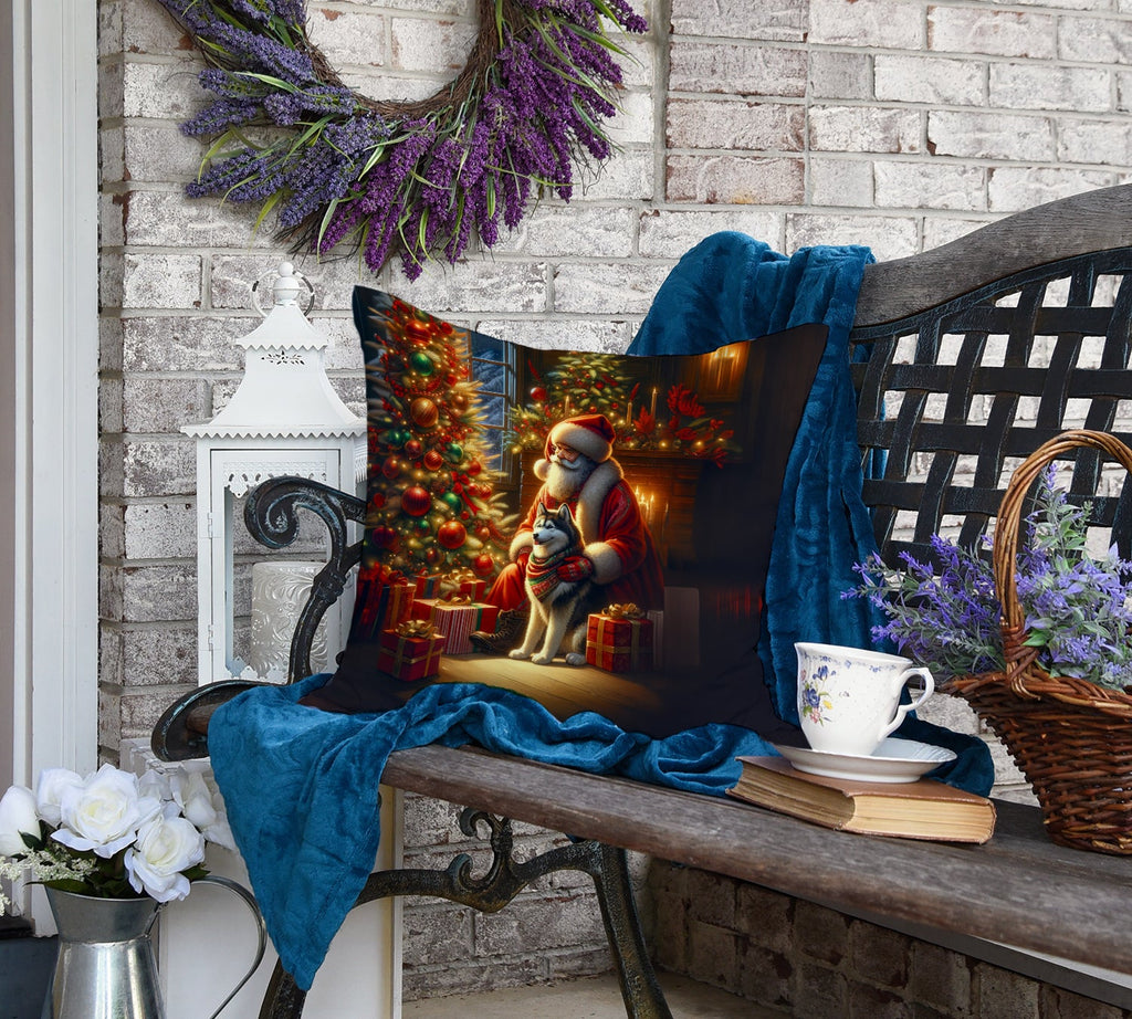 Siberian Husky and Santa Claus Throw Pillow-3