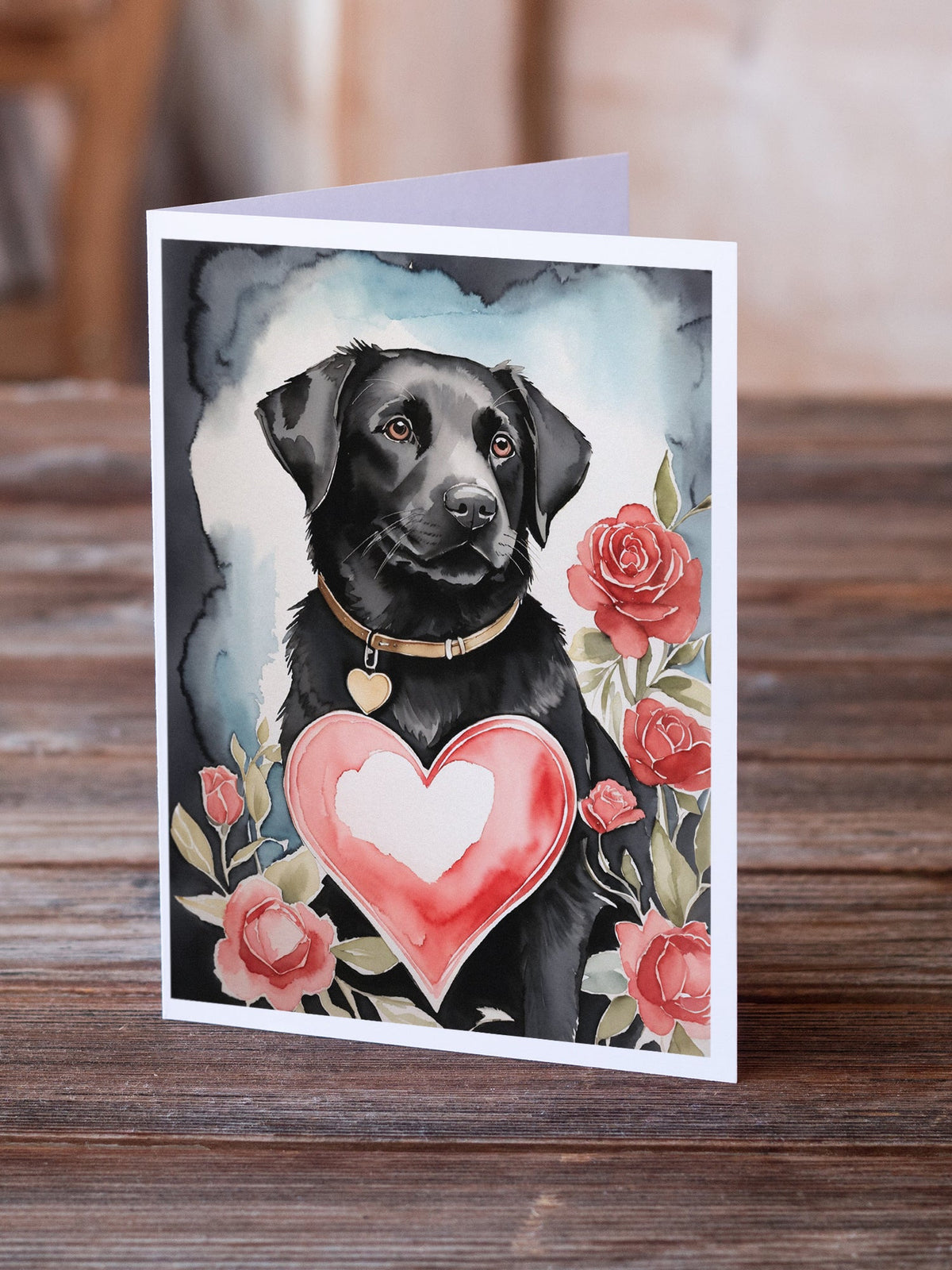 Black Labrador Retriever Valentine Roses Greeting Cards Pack of 8-1