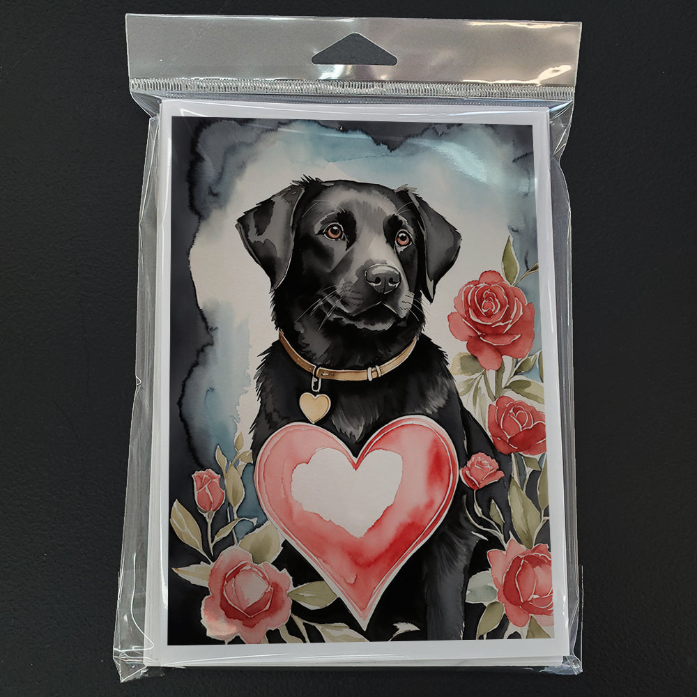 Black Labrador Retriever Valentine Roses Greeting Cards Pack of 8-2