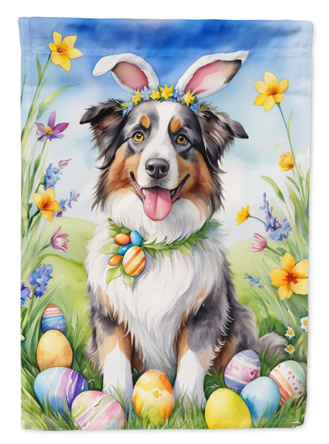 Australian Shepherd Easter Egg Hunt House Flag-0