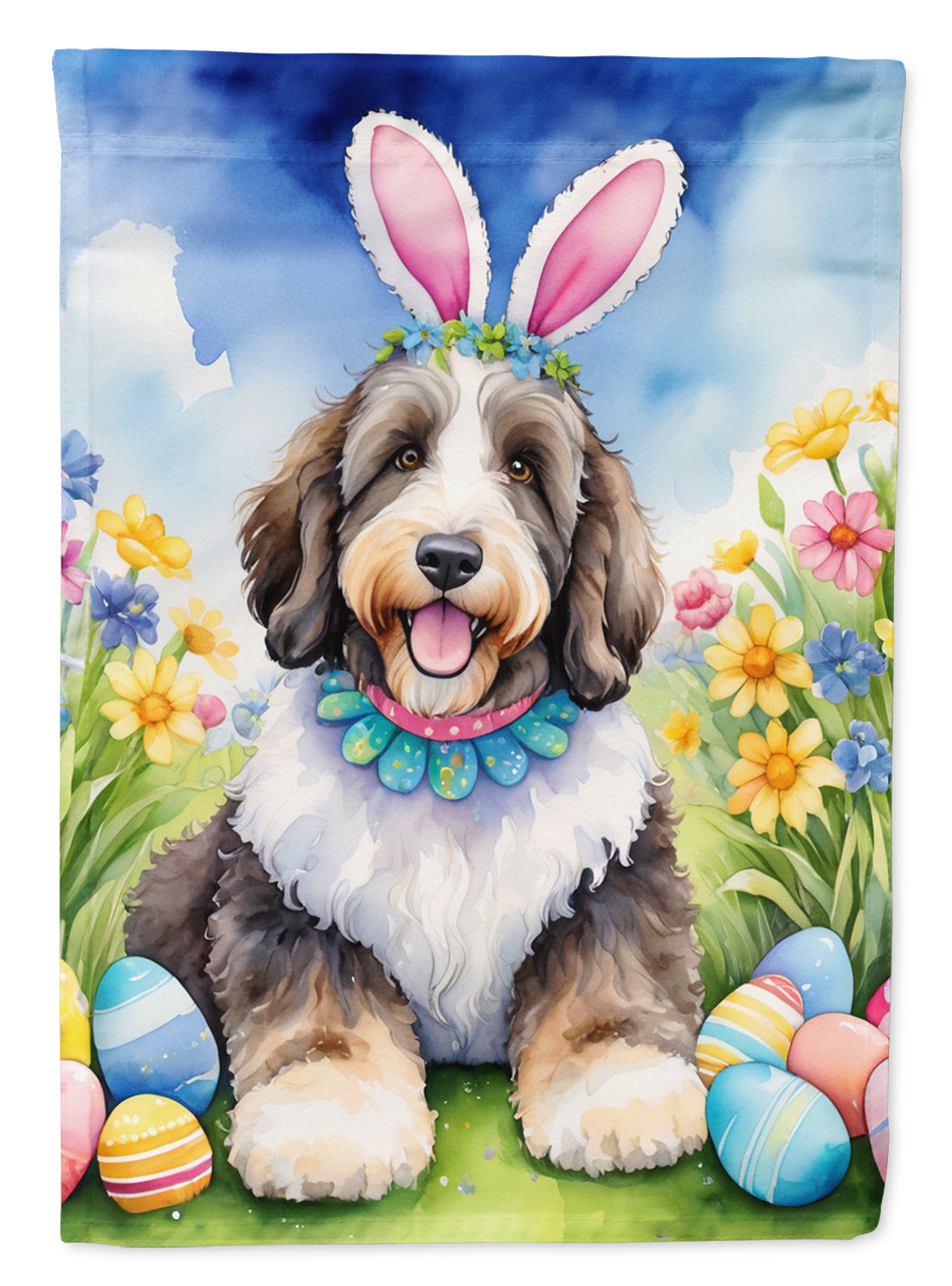 Bernedoodle Easter Egg Hunt House Flag-0