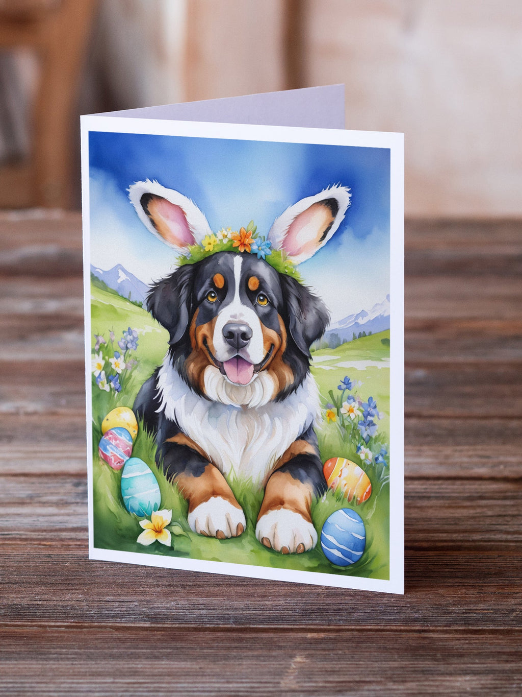 Bernese Mountain Dog Easter Egg Hunt Greeting Cards Pack of 8-1