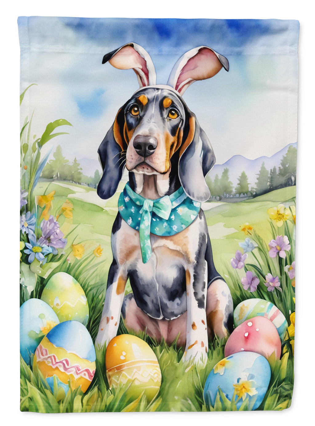 Bluetick Coonhound Easter Egg Hunt House Flag-0