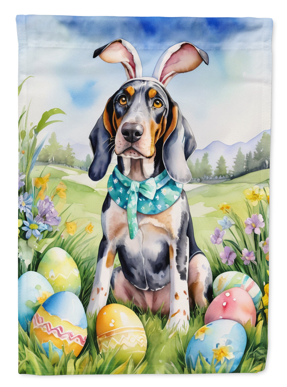 Bluetick Coonhound Easter Egg Hunt House Flag-0