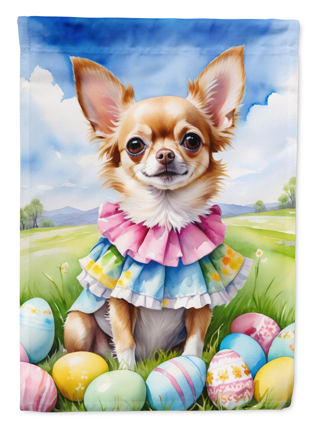 Chihuahua Easter Egg Hunt House Flag-0
