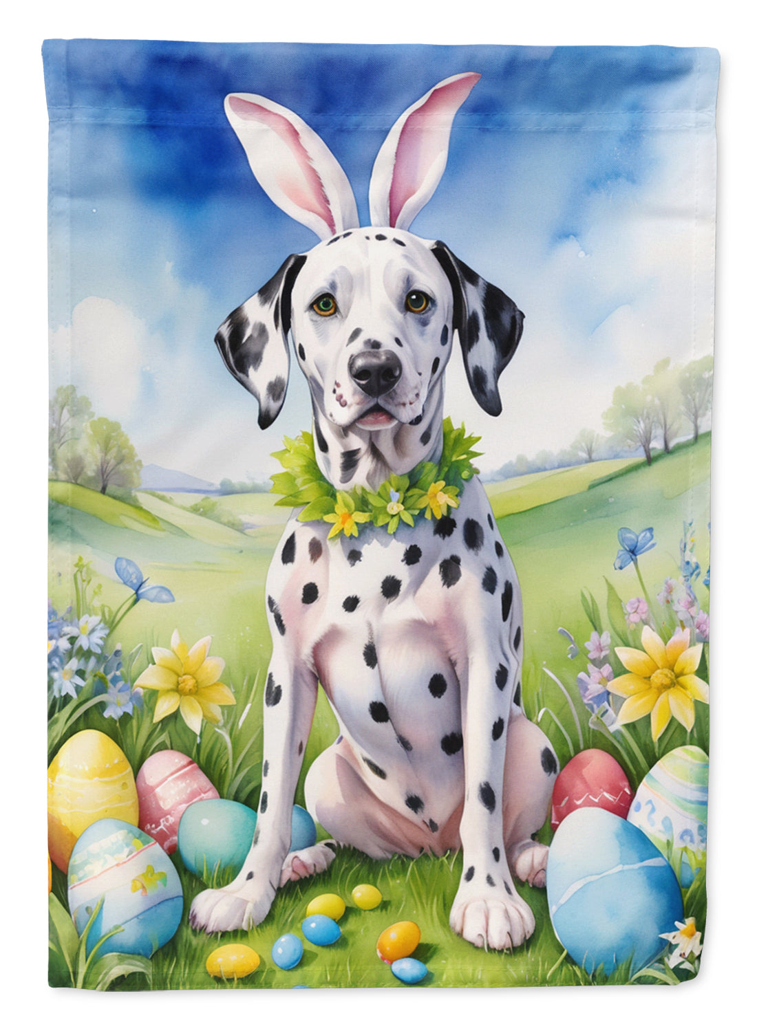 Dalmatian Easter Egg Hunt House Flag-0
