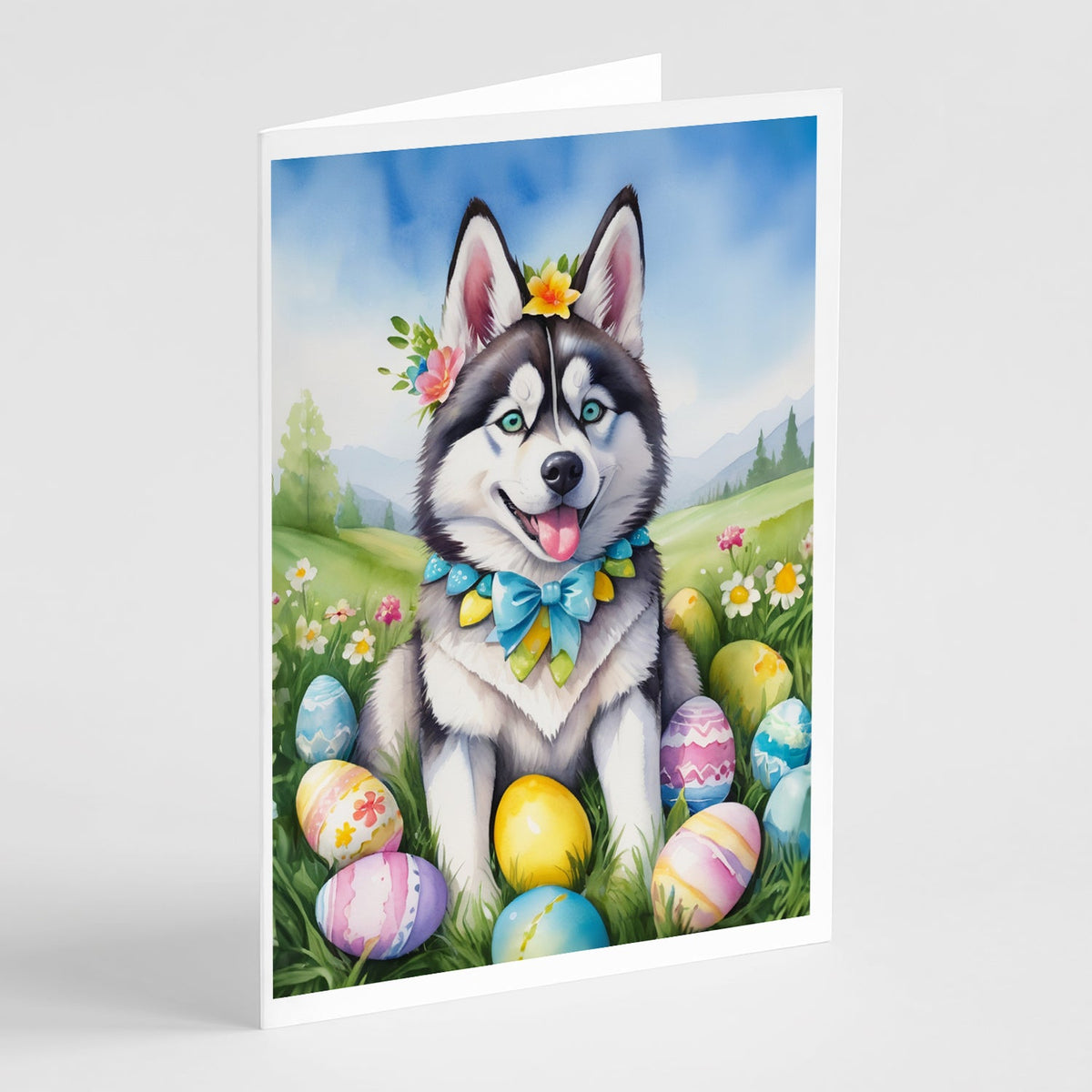 Siberian Husky Easter Egg Hunt Greeting Cards Pack of 8-0