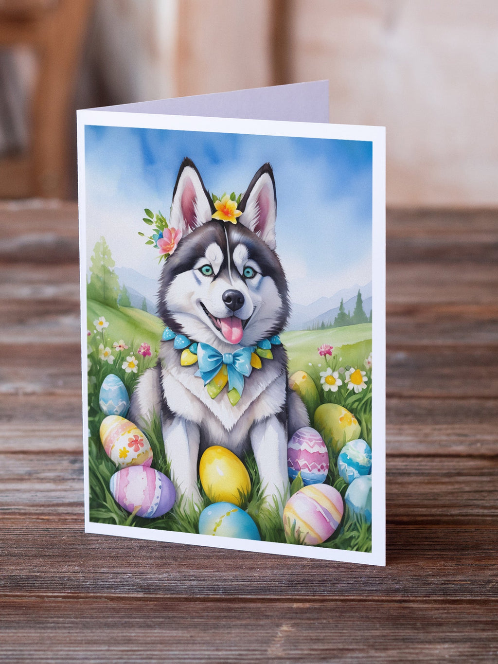 Siberian Husky Easter Egg Hunt Greeting Cards Pack of 8-1