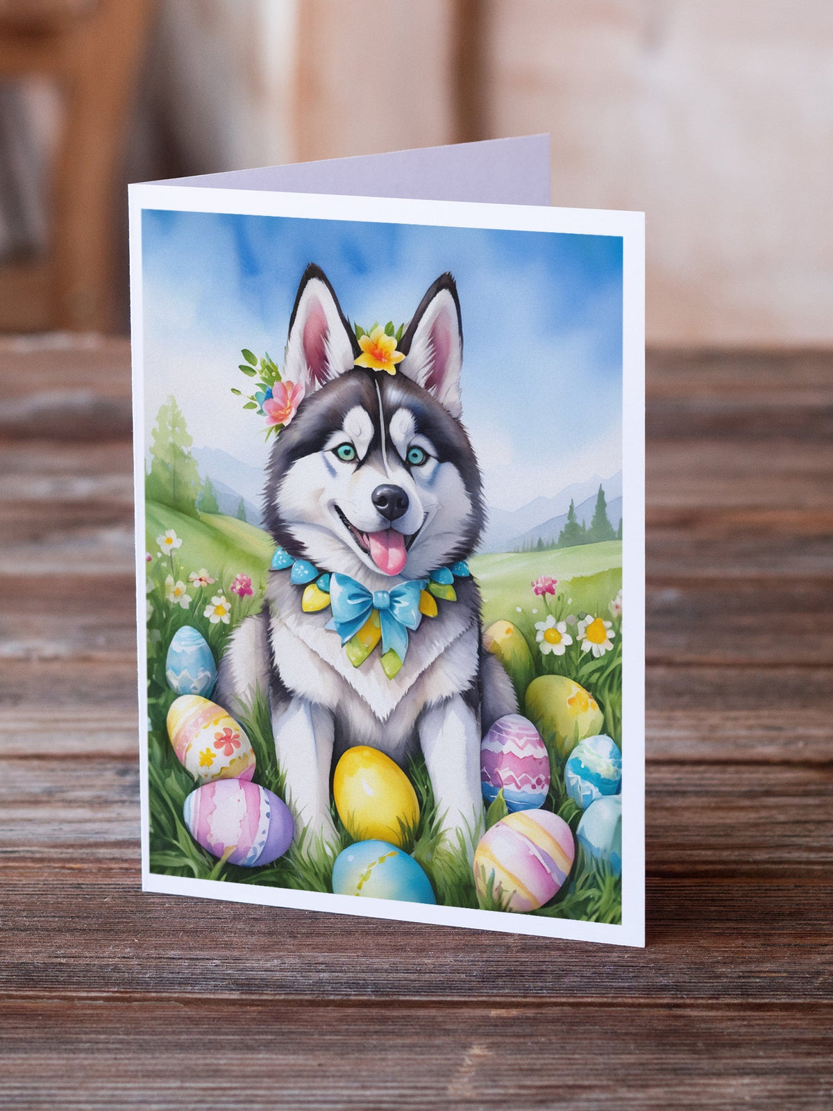 Siberian Husky Easter Egg Hunt Greeting Cards Pack of 8-1