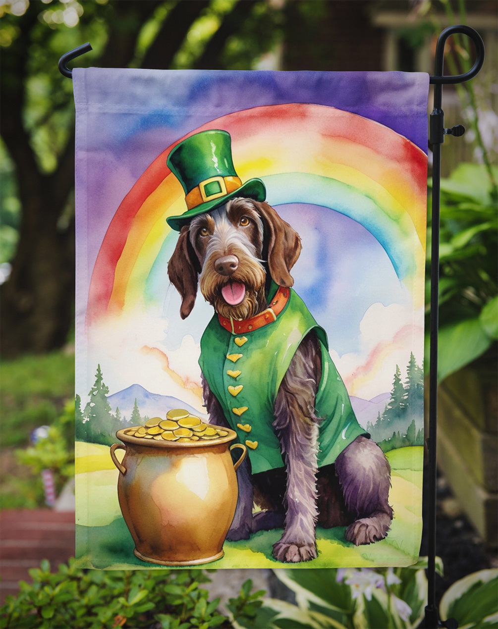 German Wirehaired Pointer St Patrick's Day Garden Flag-2