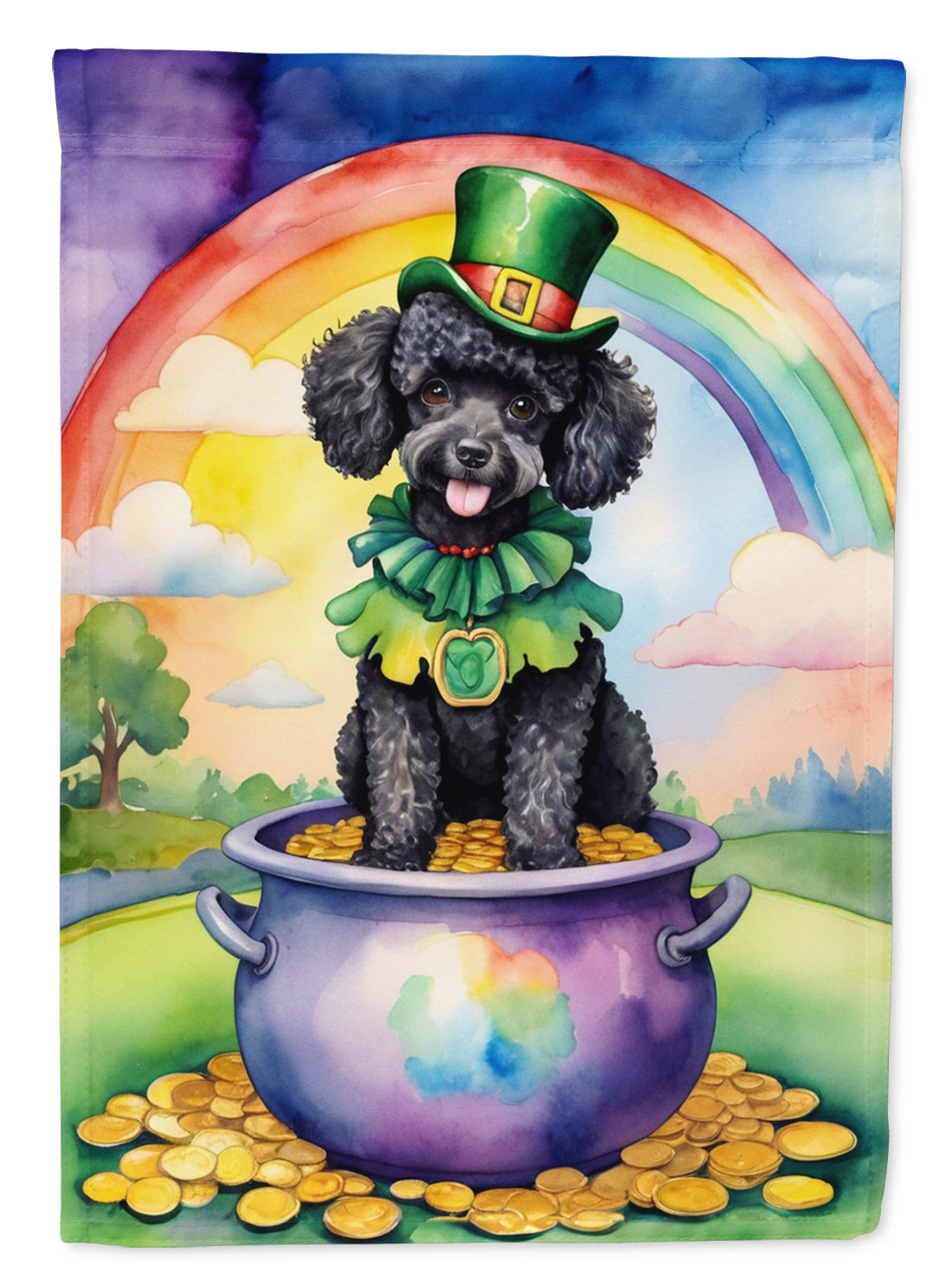 Black Poodle St Patrick's Day House Flag-0