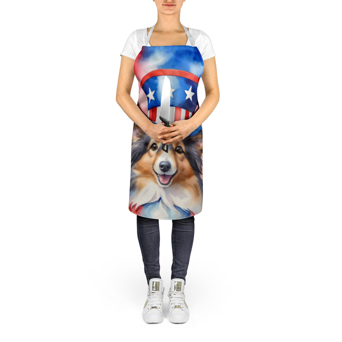 Sheltie Patriotic American Apron-4