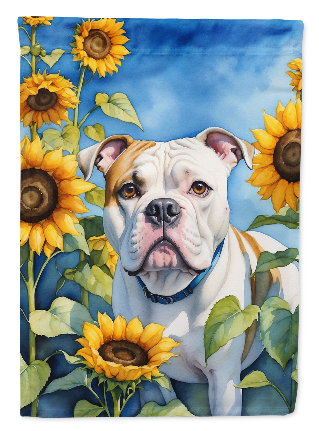 American Bulldog in Sunflowers House Flag-0