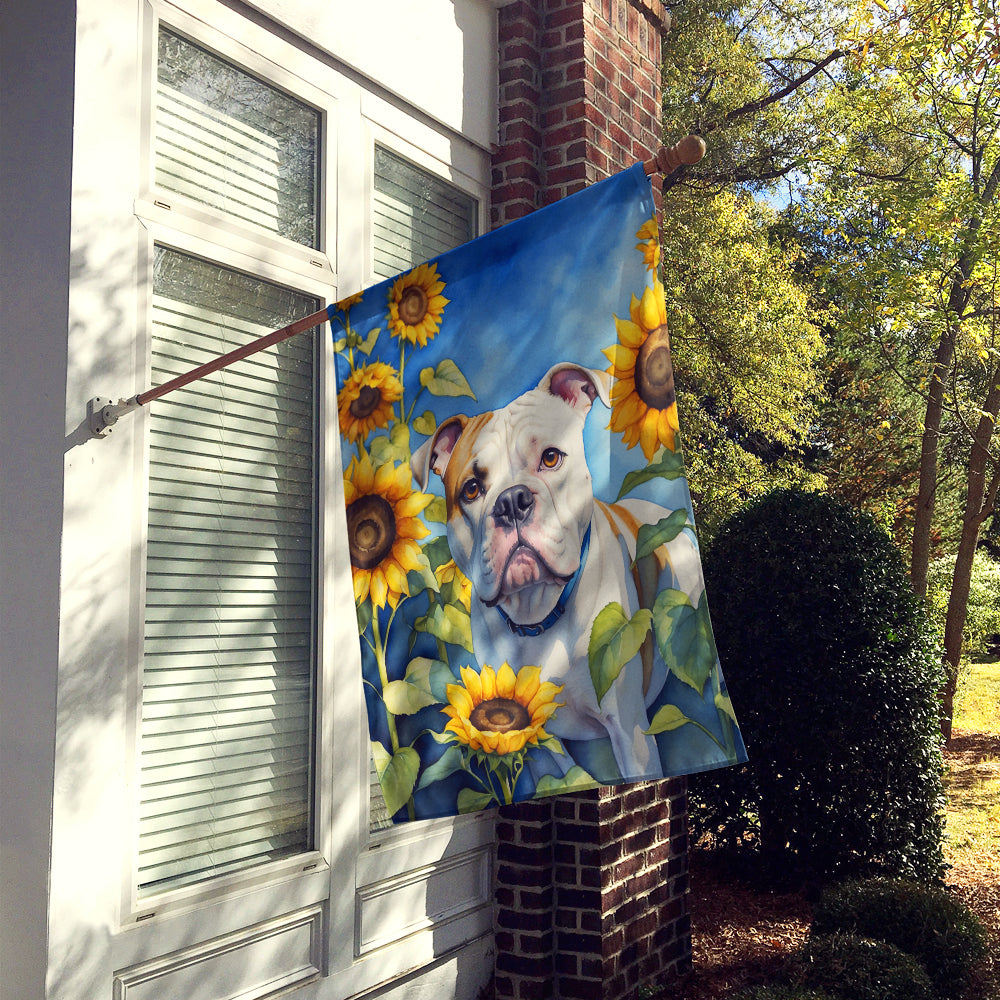 American Bulldog in Sunflowers House Flag-1