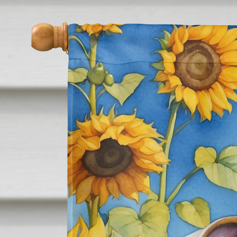 American Bulldog in Sunflowers House Flag-2