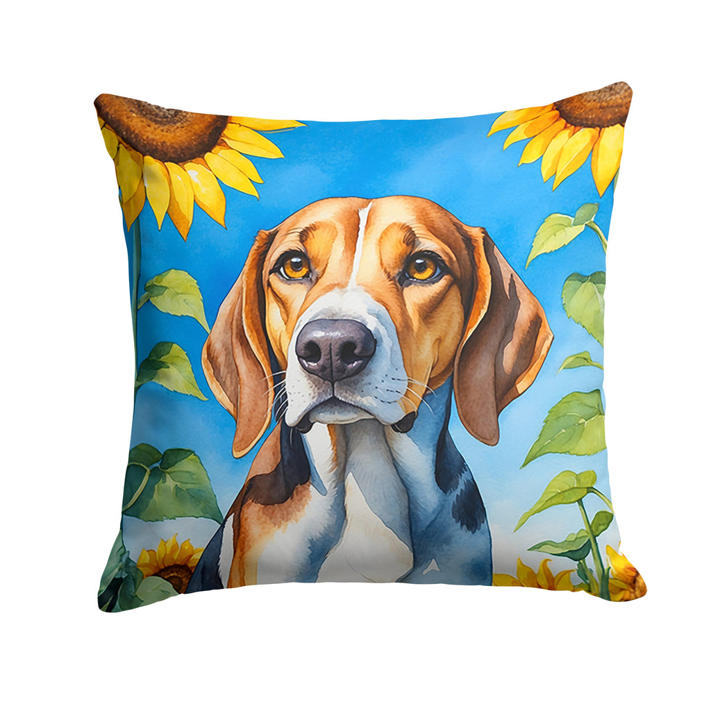 American Foxhound in Sunflowers Throw Pillow-0