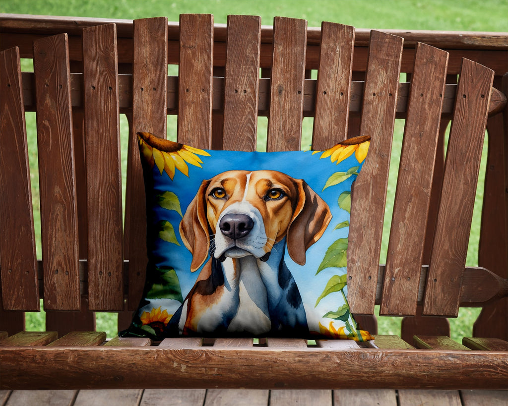 American Foxhound in Sunflowers Throw Pillow-1