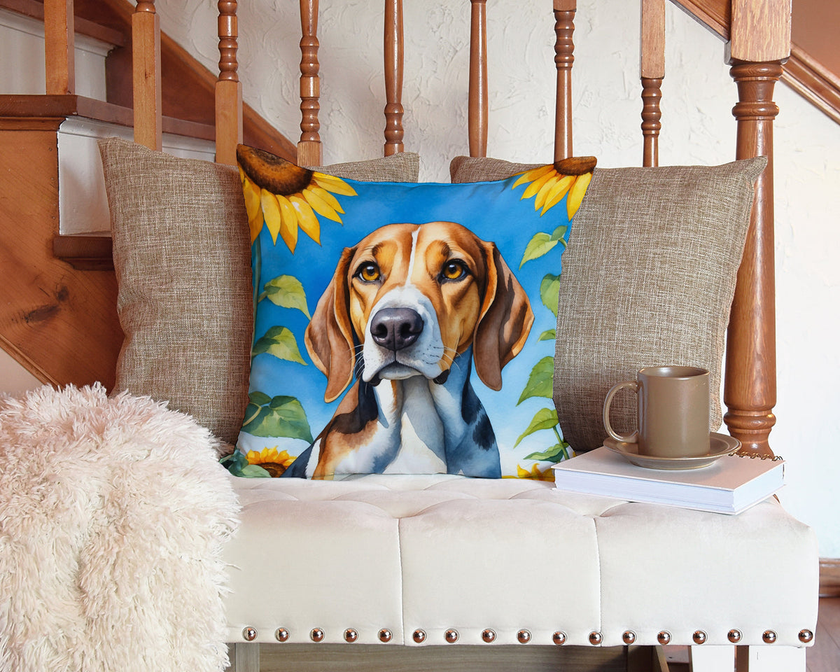 American Foxhound in Sunflowers Throw Pillow-2