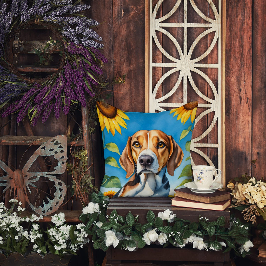 American Foxhound in Sunflowers Throw Pillow-3